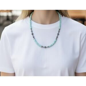 Navajo Pearl Style Turquoise Opal Quartz Sterling Silver Beaded Necklace 18-20”